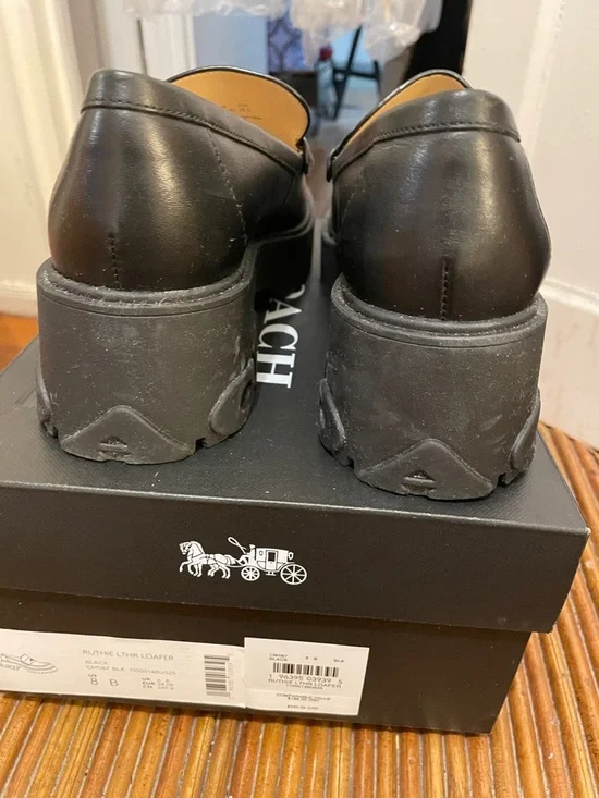 Coach Black Chunky Platform Loafers with Gold Logo - Picture 3 of 6